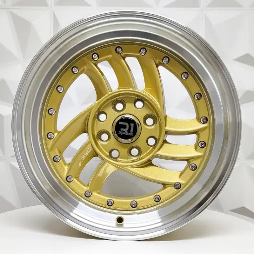 [151599] RIN 15X8 4-100/114.3 R1 SPORT DX643 LIGH GOLD MACHINE LIP CHROME RIVETS ET10 CB7